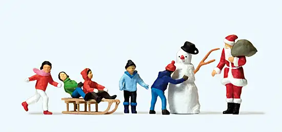 Preiser 10626 - H0-Weihnachtsmann, Kinder,mit Schneemann