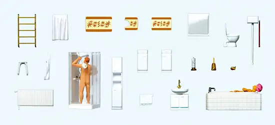 Preiser 10631 - Ehepaar im Bad. Badezimmereinrichtung