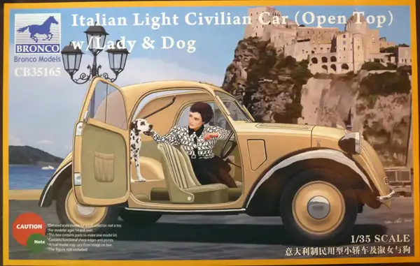 Bronco Models Topolino italian light civilian car (open top) w/ Lady & Dog #CB35165