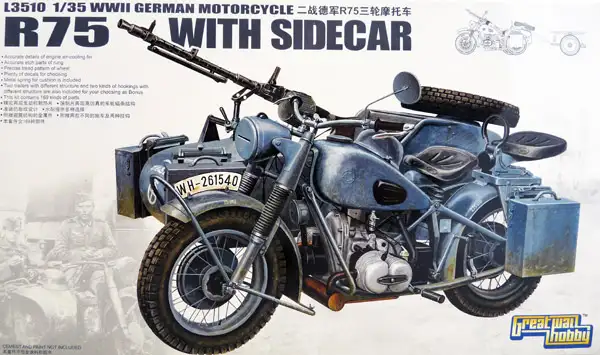 Great Wall Hobby BMW R75 Wehrmachtsgespann (mit Seitenwagen und Anhänger) WWII #L3510
