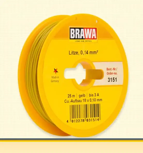 Brawa 3151 - 25 m Litze, 0,14 mm², Abrollspule, gelb