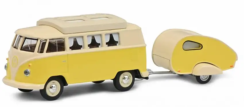 Schuco 452026700 - 1:64-VW T1 Camper mit Wohnanhänger