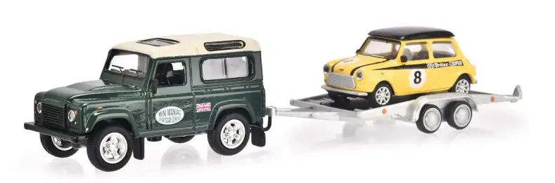 Schuco 452034800 - 1:64-Land Rover m. Hänger & Mini Cooper