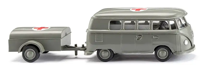 Wiking 032004 - Krankenwagen - VW T1 Bus mit Anhänger