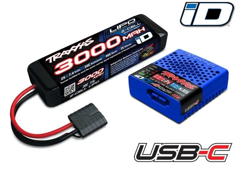 Completer-Kit Traxxas USB-C ID Lader + 2s 3000mAh 7,4V Lipo