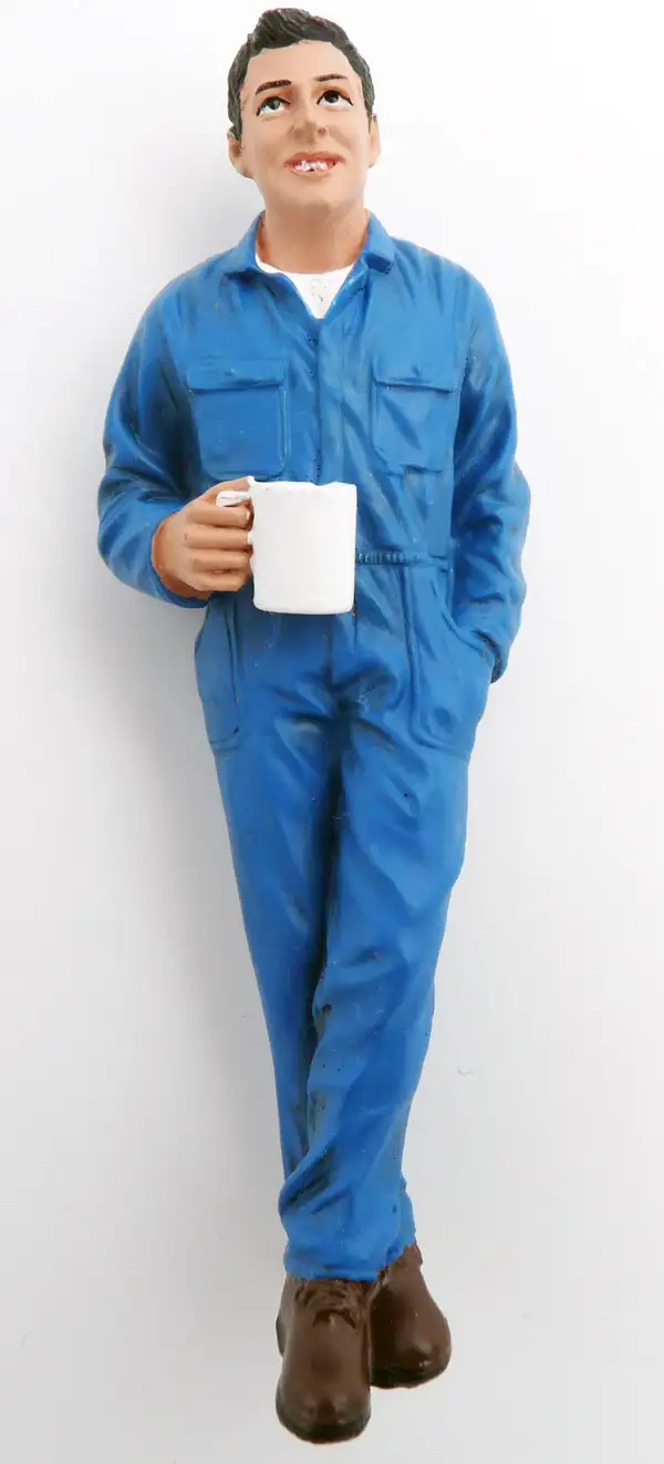 American Diorama "Larry" in der Pause beim Kaffeetrinken Mechaniker Figur 1:18, #AD-77445