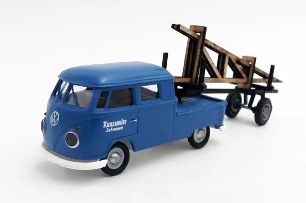 Brekina VW T1b Doppelkabine mit Nachläufer "Schreinerei Kunzweiler", #32833