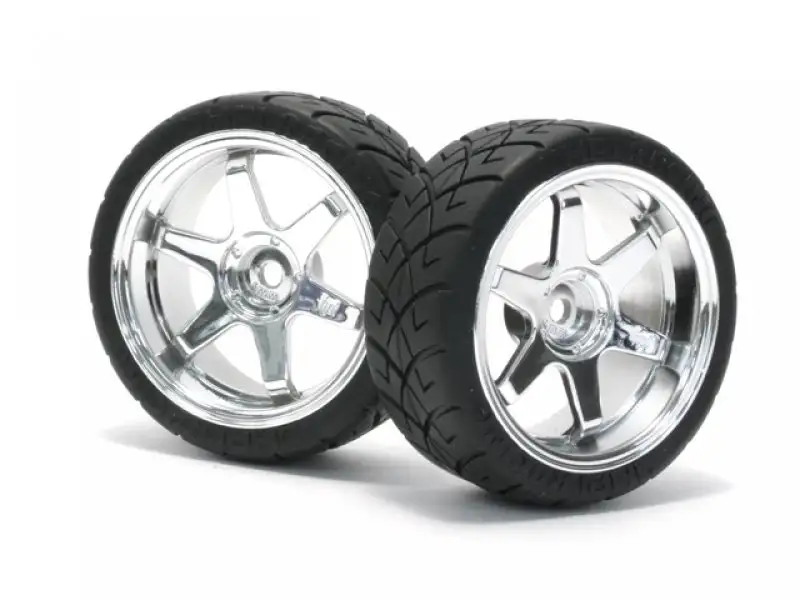 HPI Racing Kompletträder X-Pattern Reifen (D-Typ) auf TE37 Felgen (0 mm Offset / 26 mm / chrom) #4733