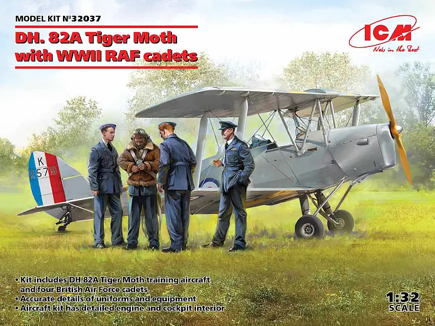 ICM D.H. 82A Tiger Moth Schulungs-Doppeldecker mit WWII RAF Flugschülern / Kadetten #32037