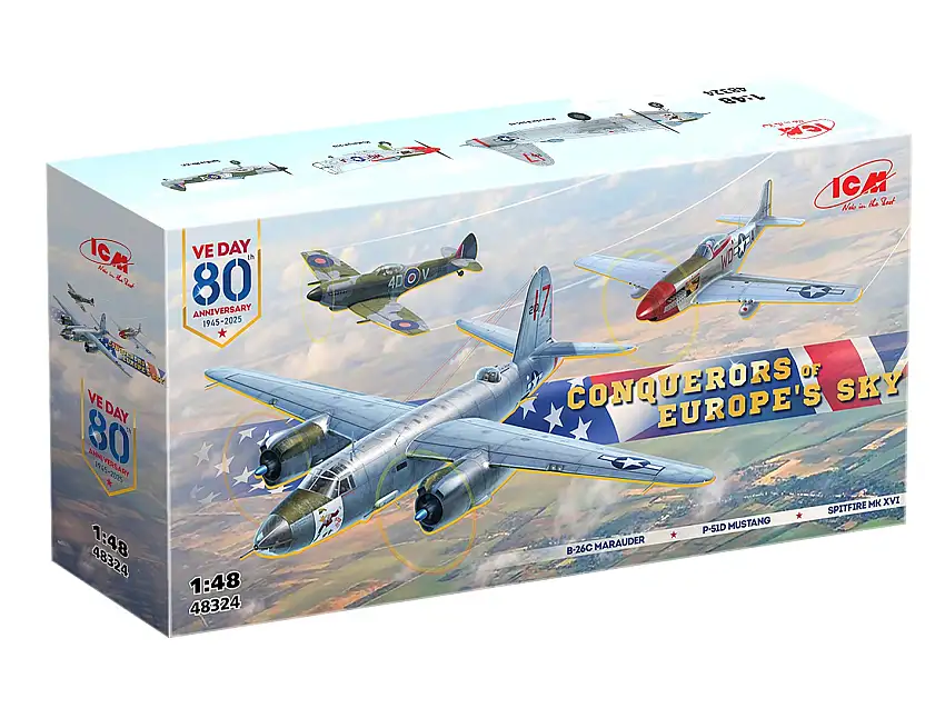 ICM "Conquerors of Europe´s Sky" - B-26C Marauder & P-51D Mustang & Spitfire Mk XVI VE Day anniversary triple Set #48324