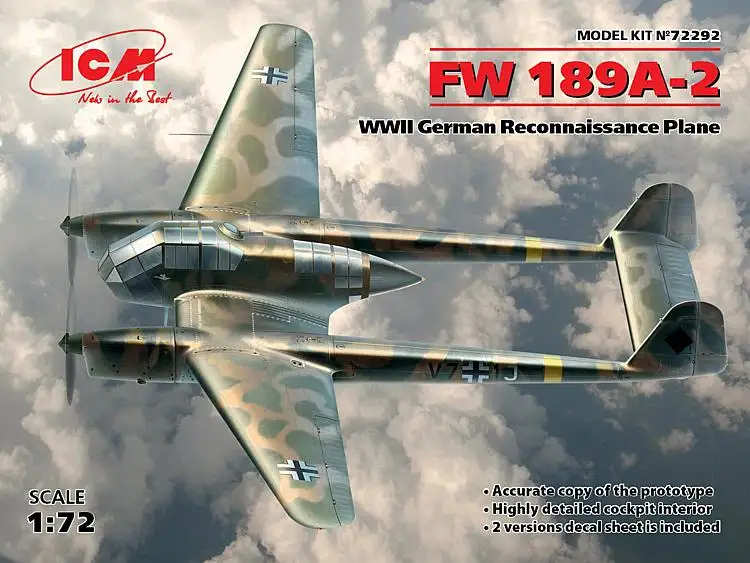 ICM Focke-Wulf Fw 189 A-2 WWII German Reconnaissance Plane, #72292