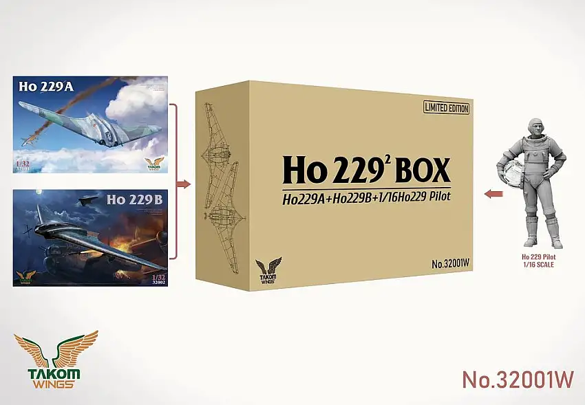 Takom Horten Ho 229² Box (1:32 Ho 229A + Ho229B + 1:16 Ho 229 Pilot) #32001W