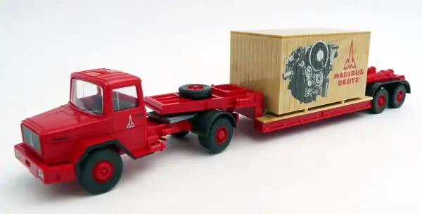 Wiking Magirus Deutz Eckhauber Tiefladesattelzug "Magirus Deutz Motoren", rot, #050305