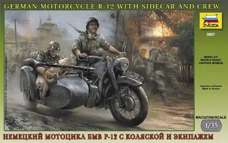 Zvezda Deutsches Gespann BMW R-12 mit Beiwagen und Figuren #3607